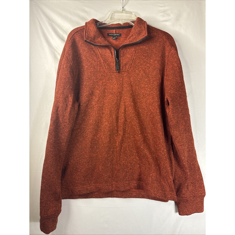 Banana Republic Sweater Mens Large Pullover Burnt‎ Orange Quarter Zip Sweatshirt